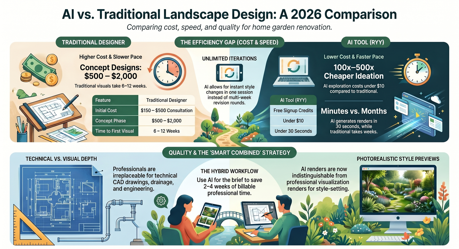 AI vs. Traditional Landscape Design: Cost, Speed, and Output Quality Compared