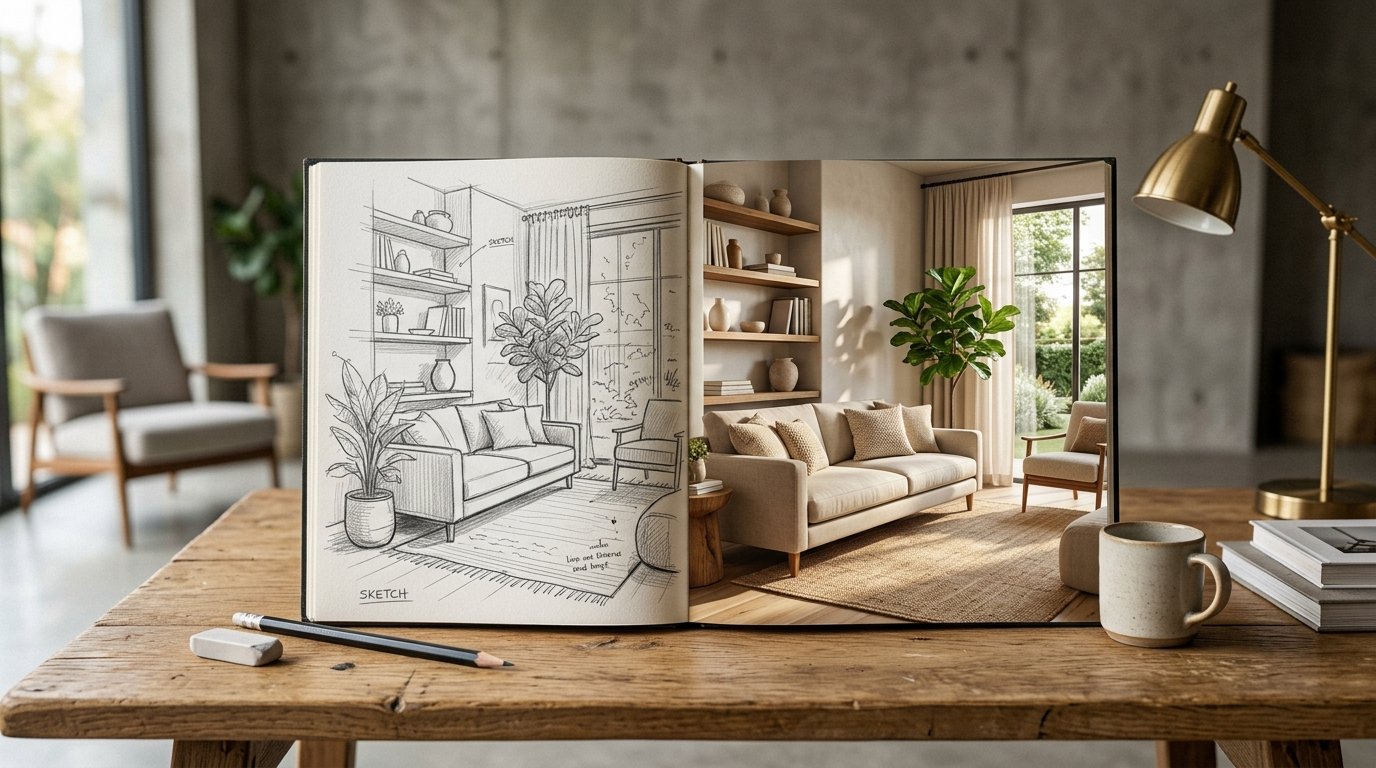 Transform Your Pencil Sketch to AI Room Design Instantly