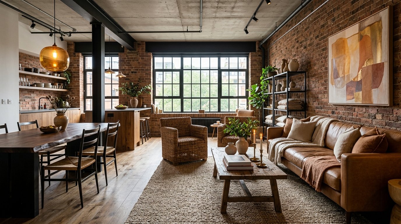 Soften Industrial Design with Warm Accents for a Cozy Home