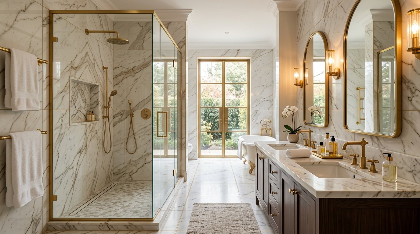 Luxury Bathroom Design: Marble, Gold & Glass Ideas