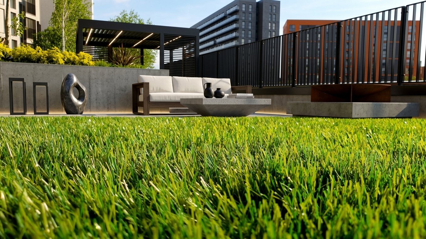 Redesign this Backyard furnished with premium home decor in a premium Modern Minimalist style. Ensure ultra-high fidelity, 8k architectural render, photographic lens, cinematic lighting. Do not change architectural structure unless absolutely necessary.